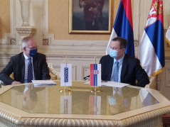 3 March 2021 National Assembly Speaker Ivica Dacic in meeting with the Head of OSCE Mission to Serbia, Ambassador Jan Braathu